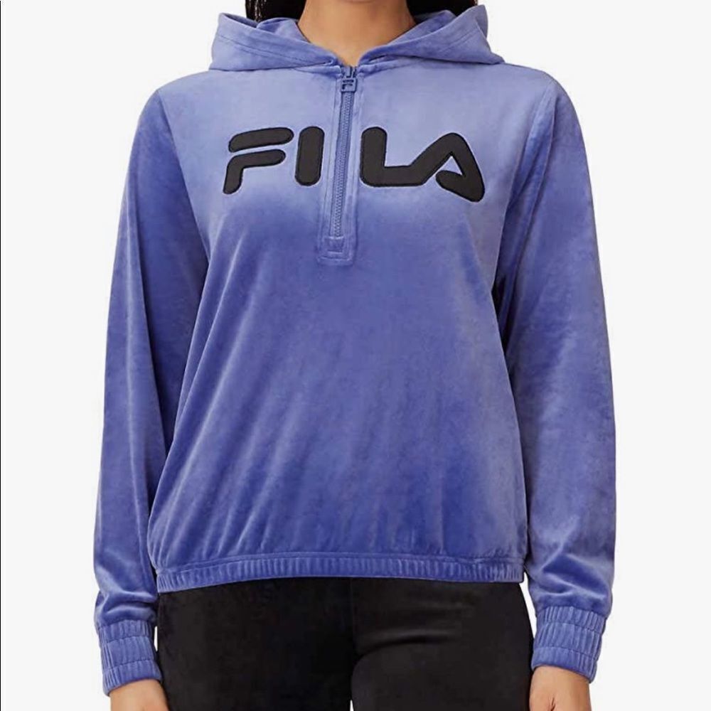 New Purple Fila Half-Zip Pullover Velour Hoodie Sweatshirt